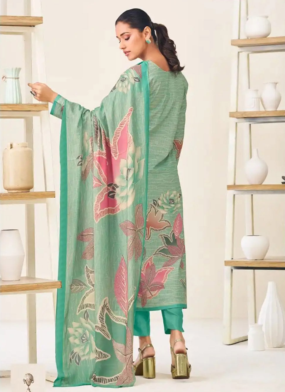 Pure Lawn Cotton Unstitched Suit Set Dress Material with Muslin Dupatta