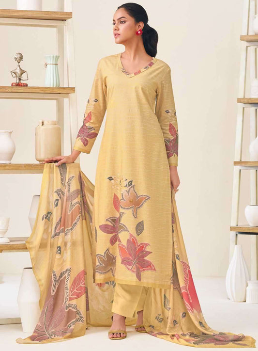 Pure Lawn Cotton Unstitched Suit Dress Material with Muslin Dupatta