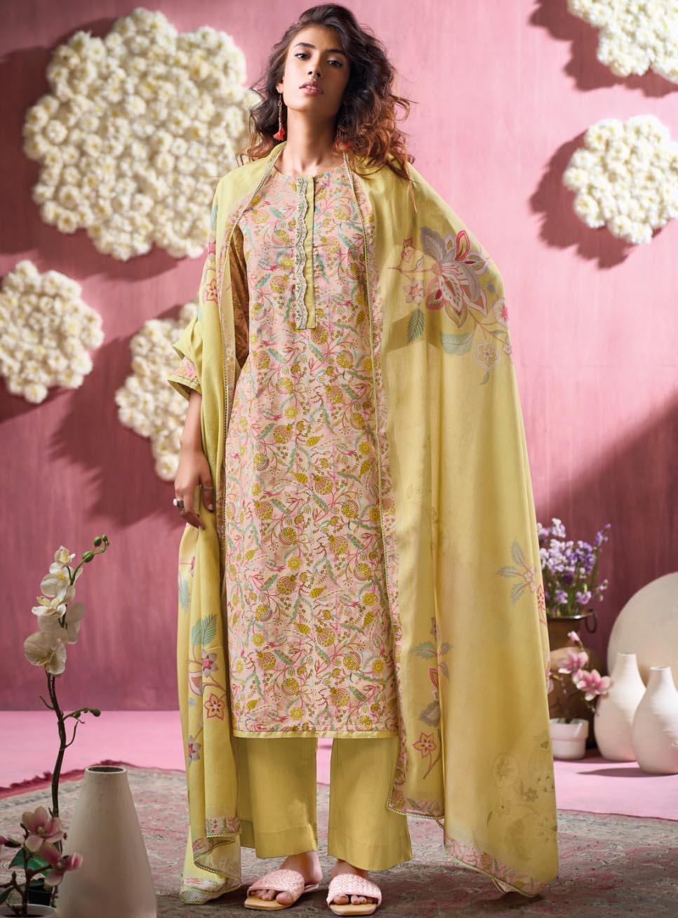 Ganga Cotton Satin Unstitched Salwar Suit Fabric Material with Dupatta