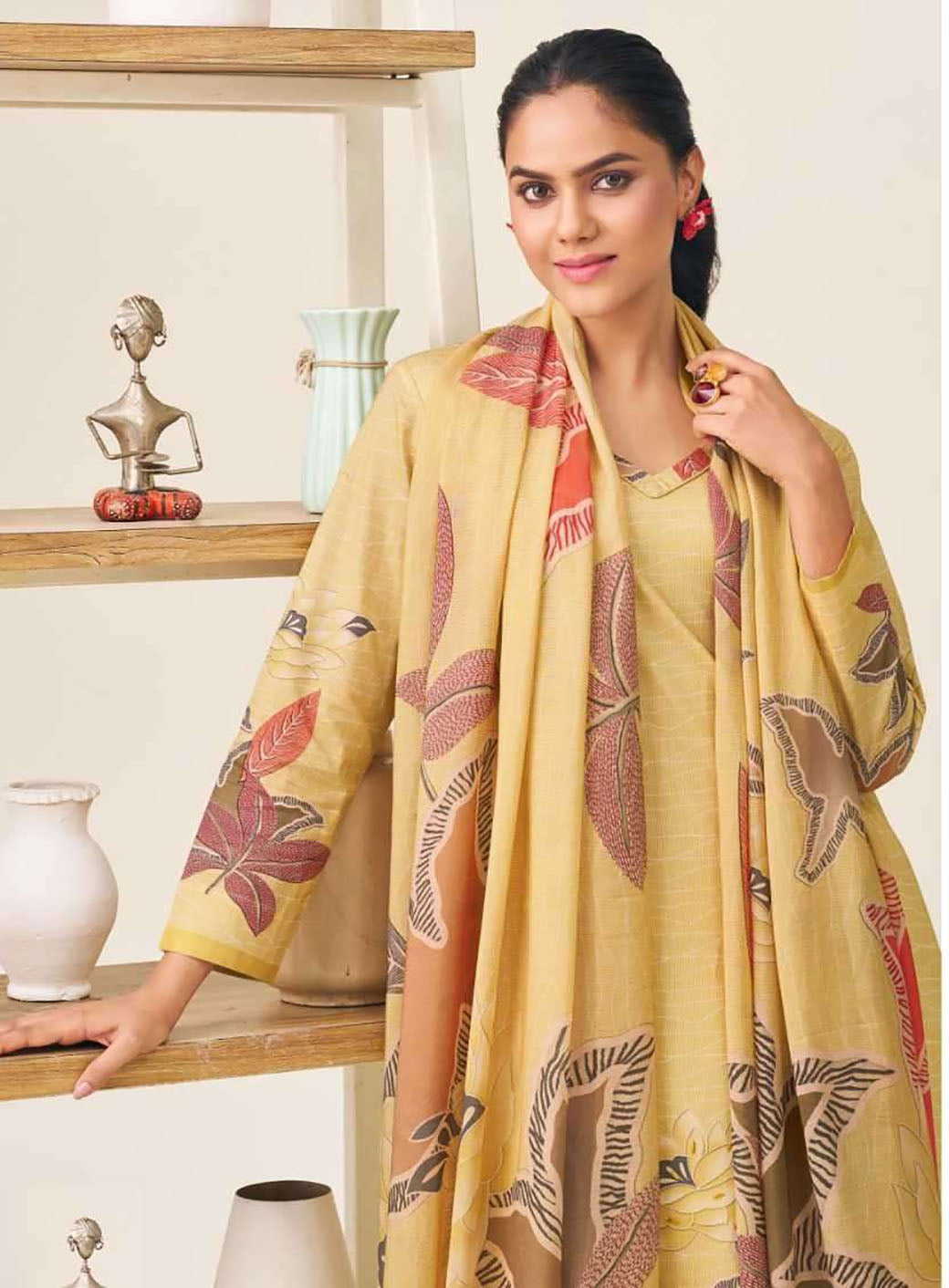 Pure Lawn Cotton Unstitched Suit Dress Material with Muslin Dupatta