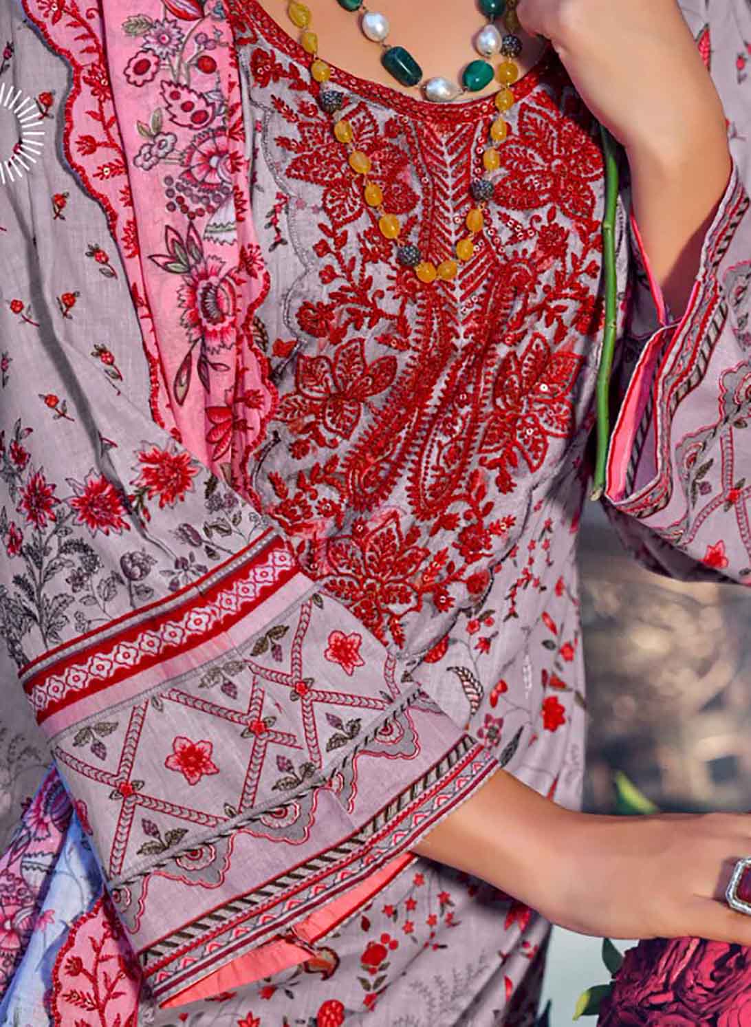 Purple Unstitched Cotton Pakistani Suit Material with Cutwork Dupatta