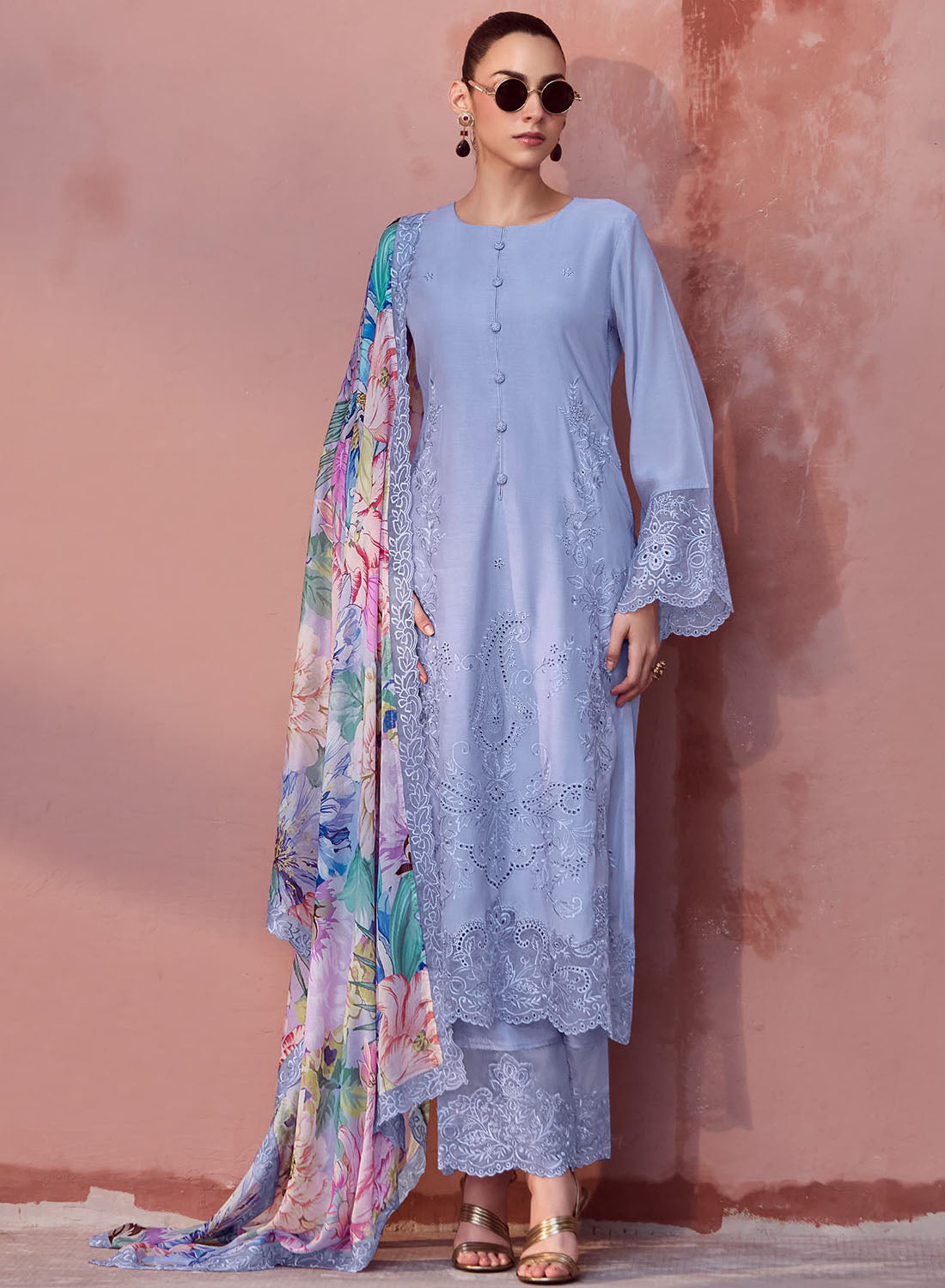 Party Wear Pure Muslin Unstitched Salwar Suit Dress Material