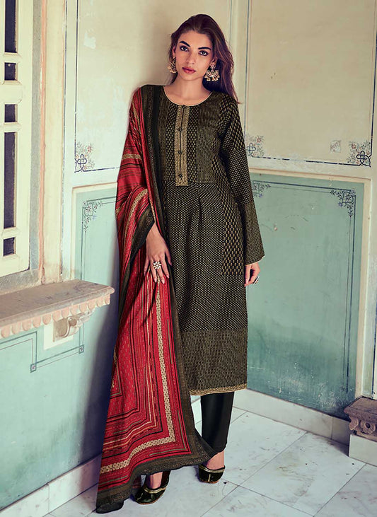 Mumtaz Arts Unstitched Black Pashmina Winter Suit with Embroidery Mumtaz Arts
