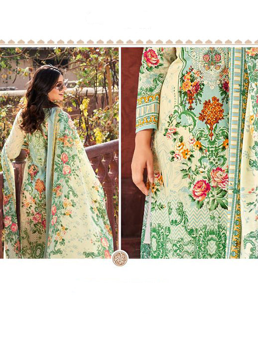 Green Pure Cotton Cambric Pakistani Print Unstitched Suit Set for Women