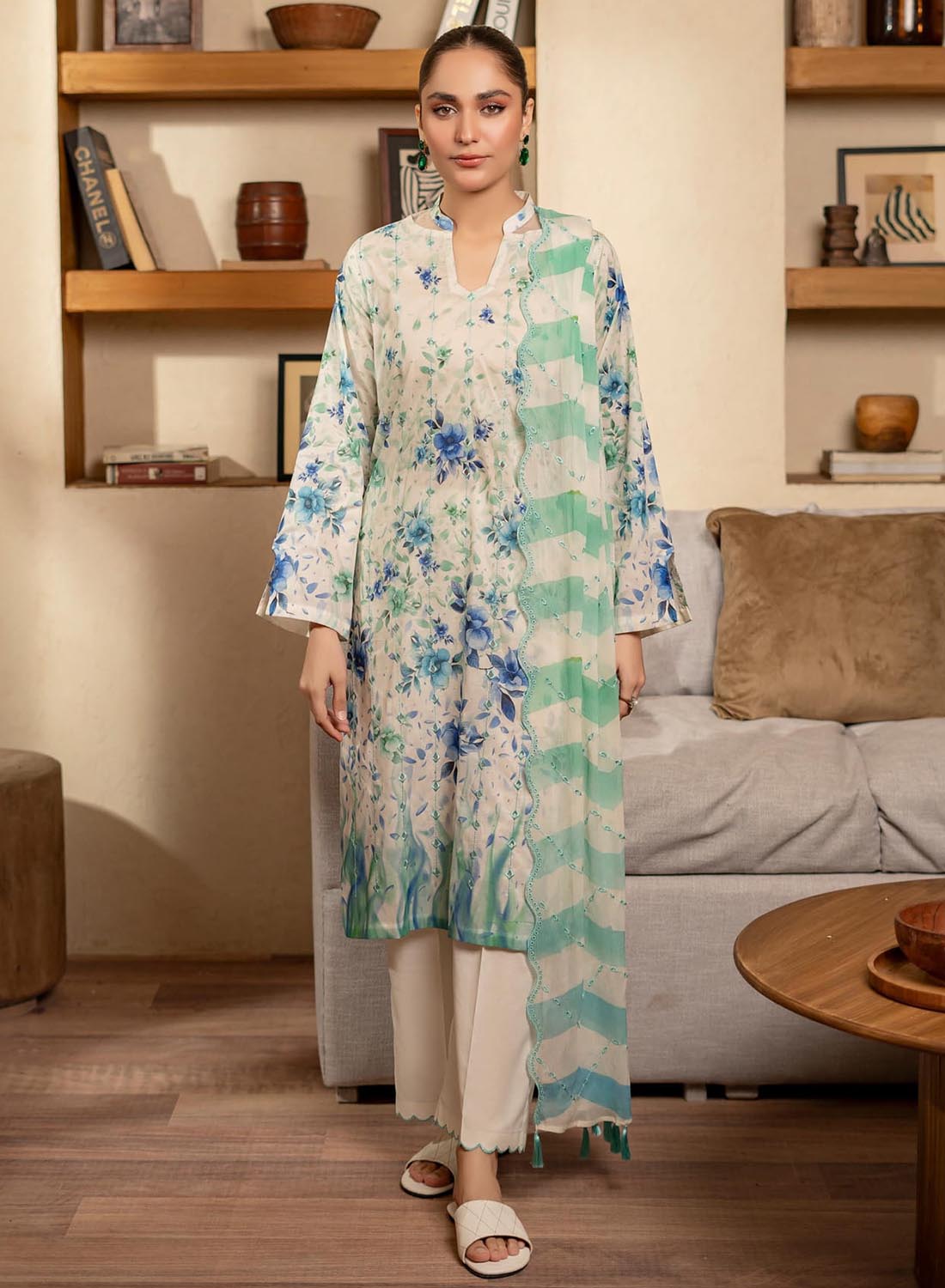 Gulljee Unstitched Pakistani Pure Lawn Salwar Suit with Embroidery