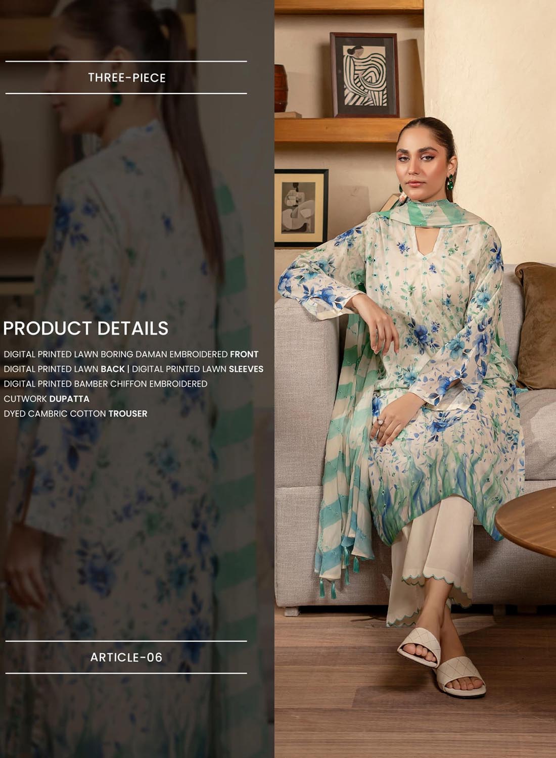 Gulljee Unstitched Pakistani Pure Lawn Salwar Suit with Embroidery