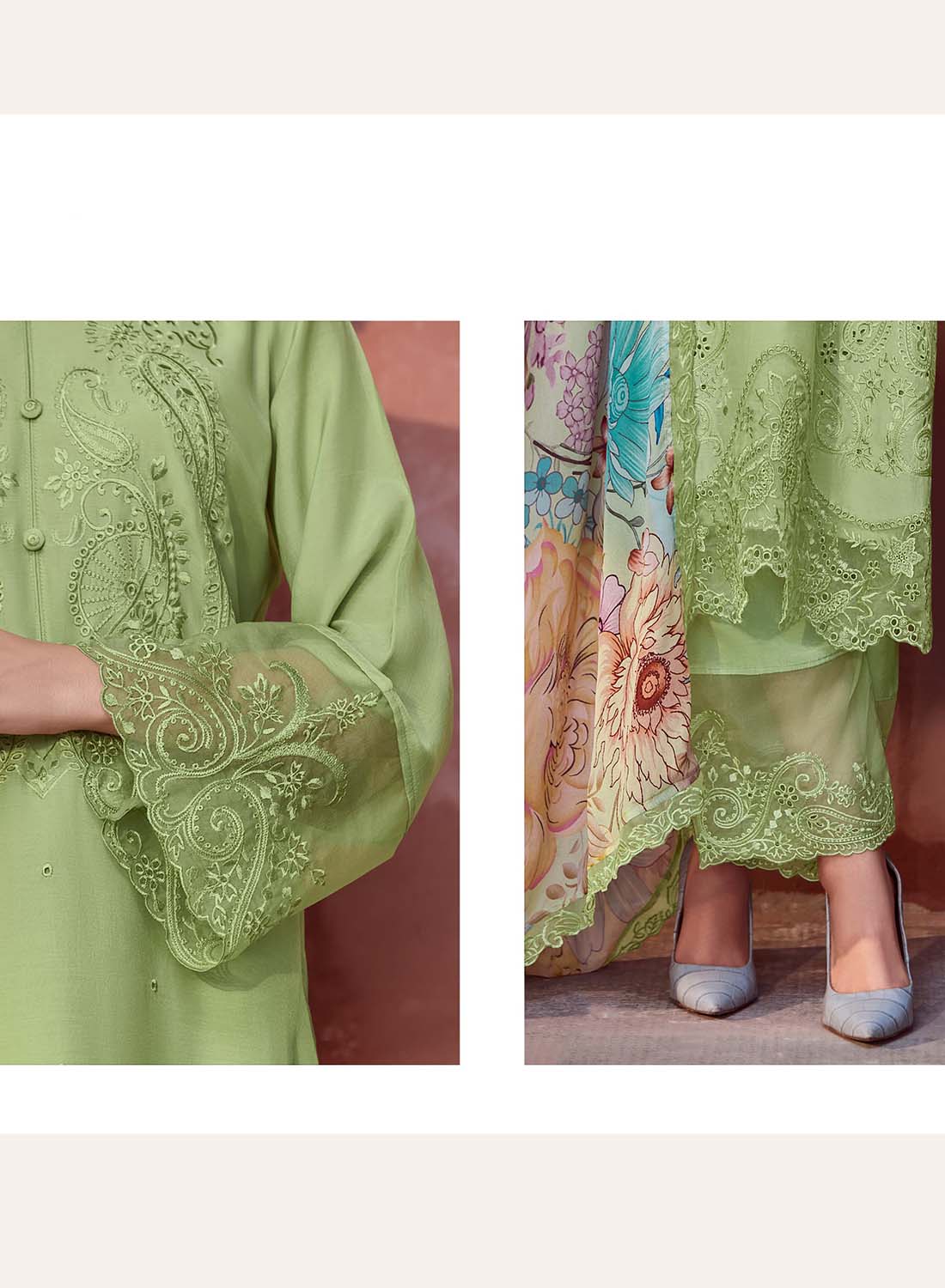 Party Wear Pure Muslin Green Unstitched Suit Dress Material for Women