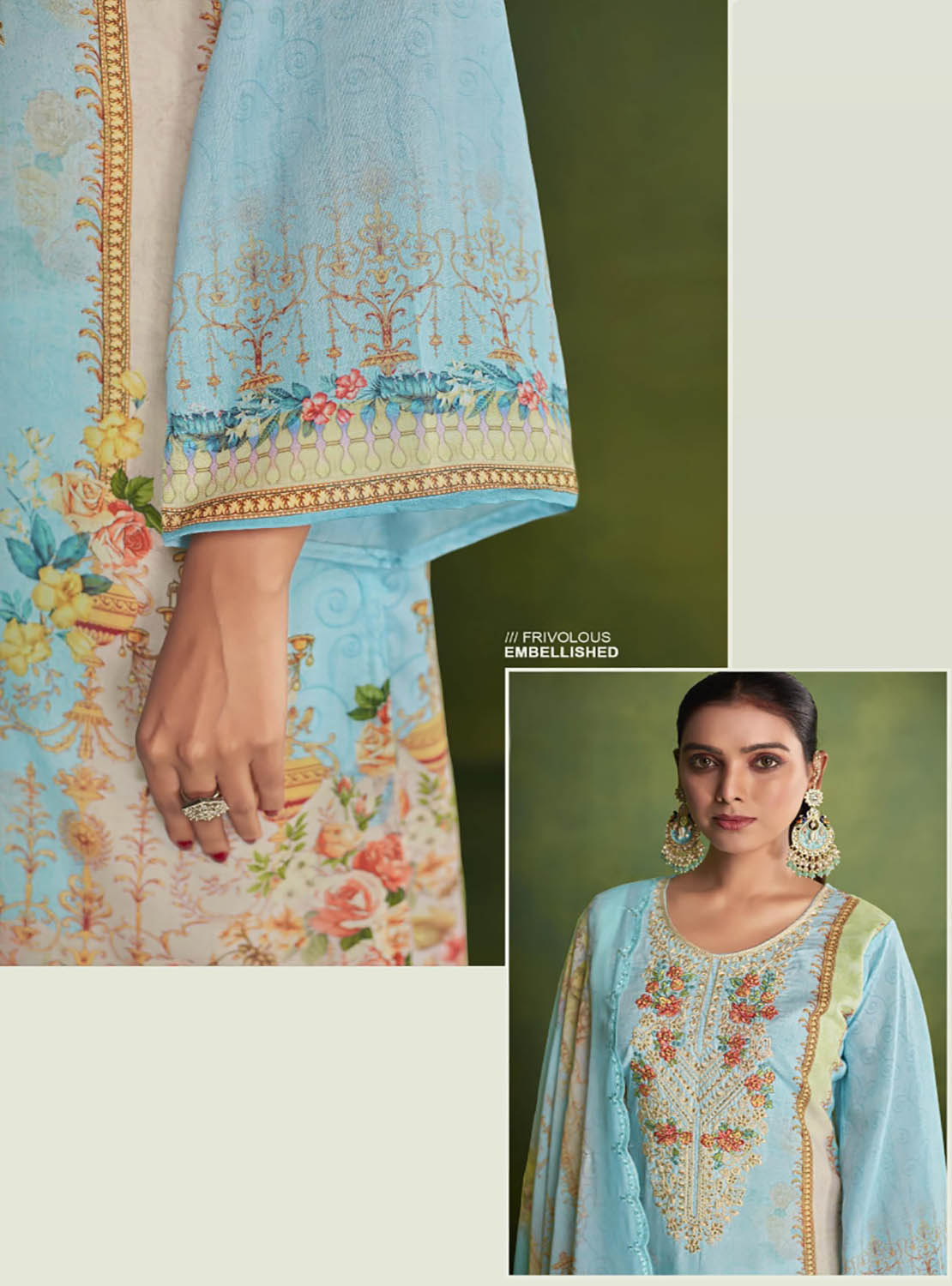 Belliza Blue Cotton Pakistani Print Unstitched Women Suit Material Belliza