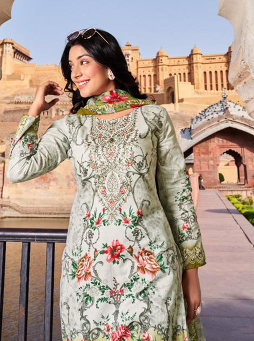 Grey Pure Cotton Cambric Pakistani Print Unstitched Suit for Women