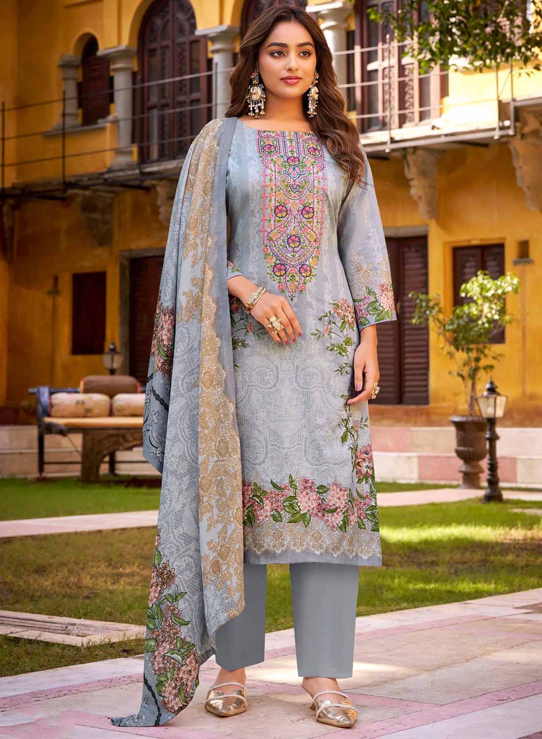 Pure Cotton Pakistani Print Unstitched Suit Set Material with Embroide ...