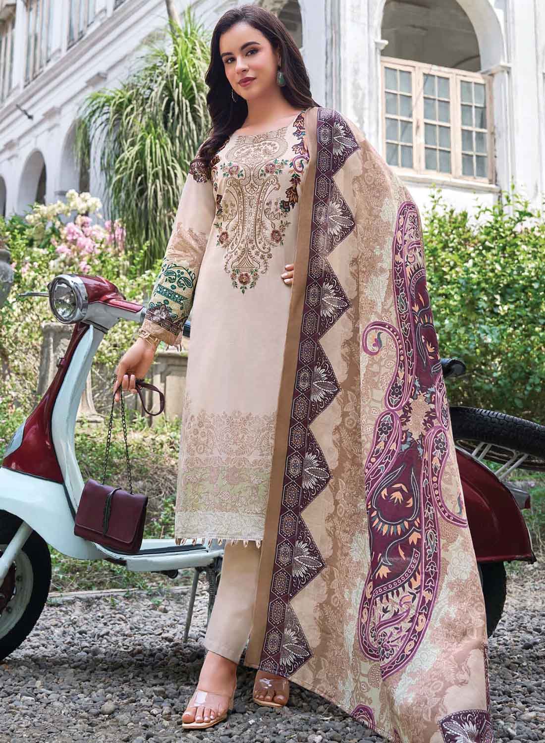 Pakistani Print Pure Cotton Unstitched Suit Material with Embroidery