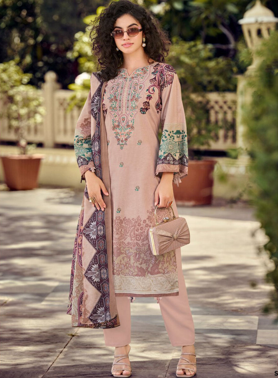 Pure Cotton Pakistani Print Unstitched Suit Material with Embroidery for Women