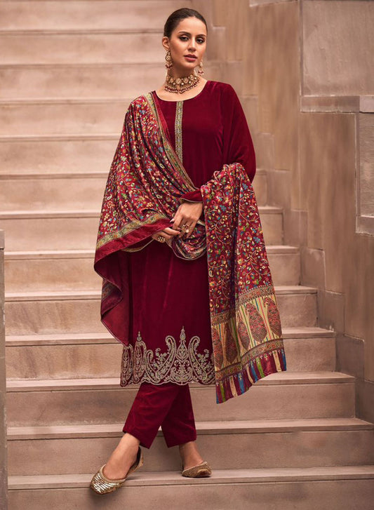 Mumtaz Arts Party Wear Velvet Salwar Suit Dress Material for Women
