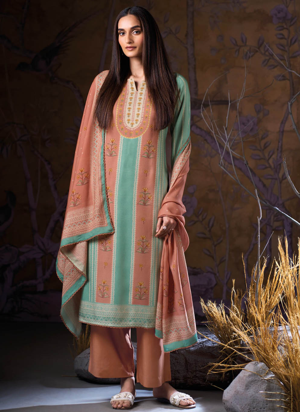 Ganga Unstitched Winter Woolen Pashmina Salwar Suit Material for Women