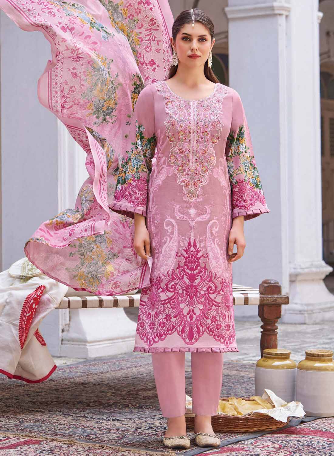 Pakistani Print Unstitched Pure Cotton Suit Dress Material with Embroidery
