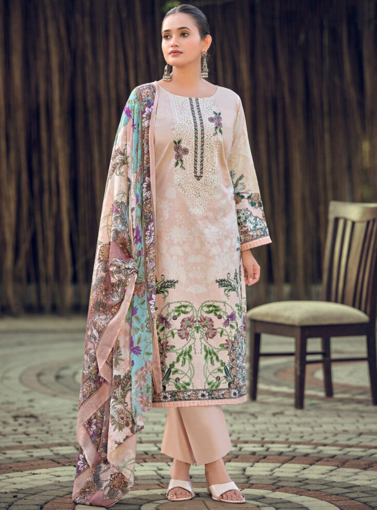 Pure Cotton Pakistani Print Unstitched Suit Material with Embroidery