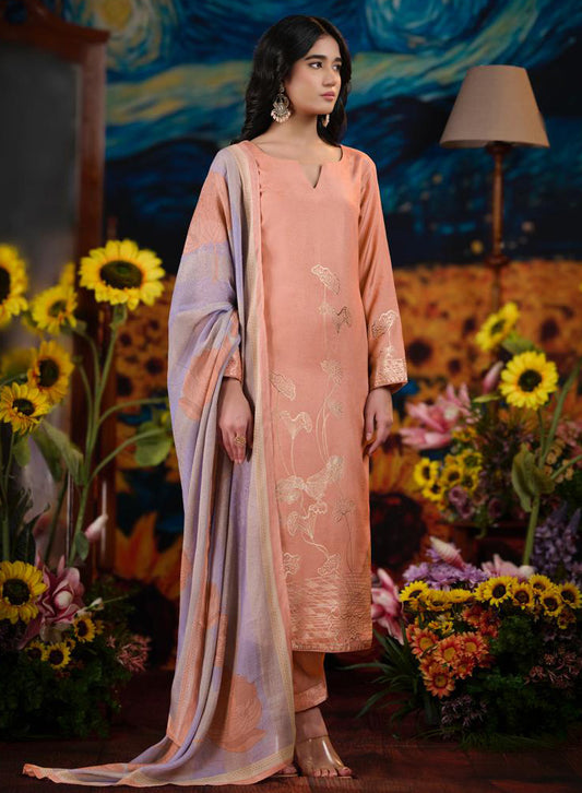 Party Wear Muslin Jacquard Unstitched Suit Material for Women