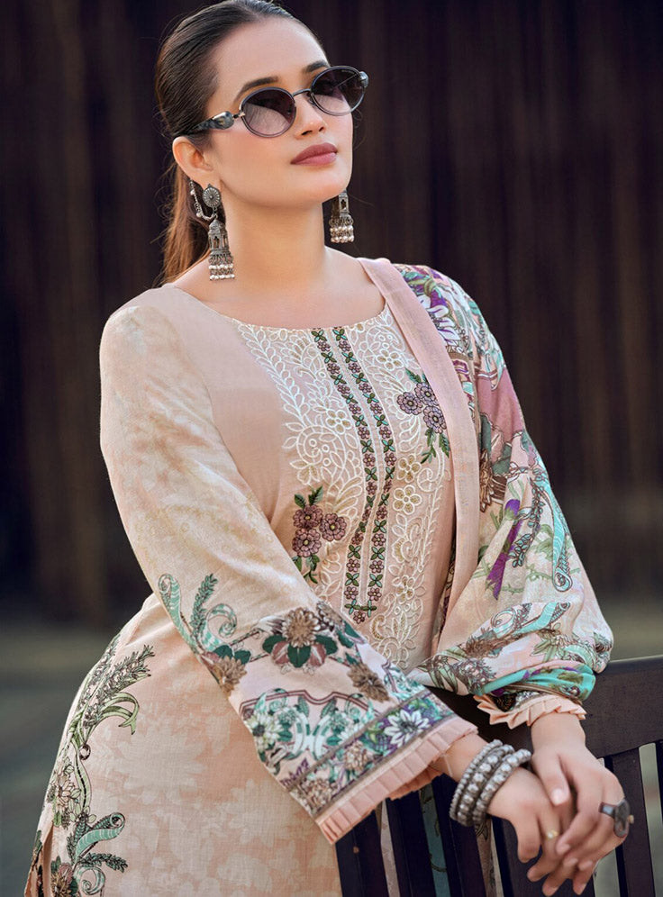 Pure Cotton Pakistani Print Unstitched Suit Material with Embroidery