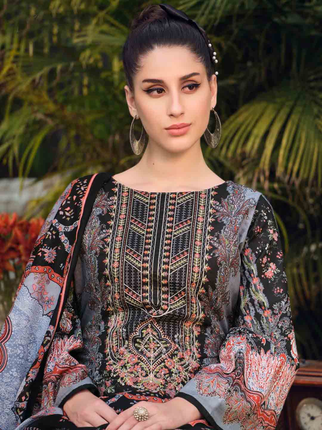 Grey Pakistani Print Unstitched Pure Cotton Suit Dress Material