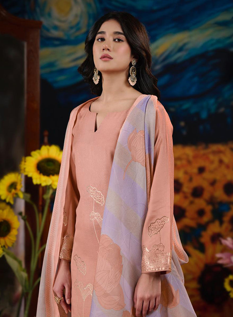 Party Wear Muslin Jacquard Unstitched Suit Material for Women