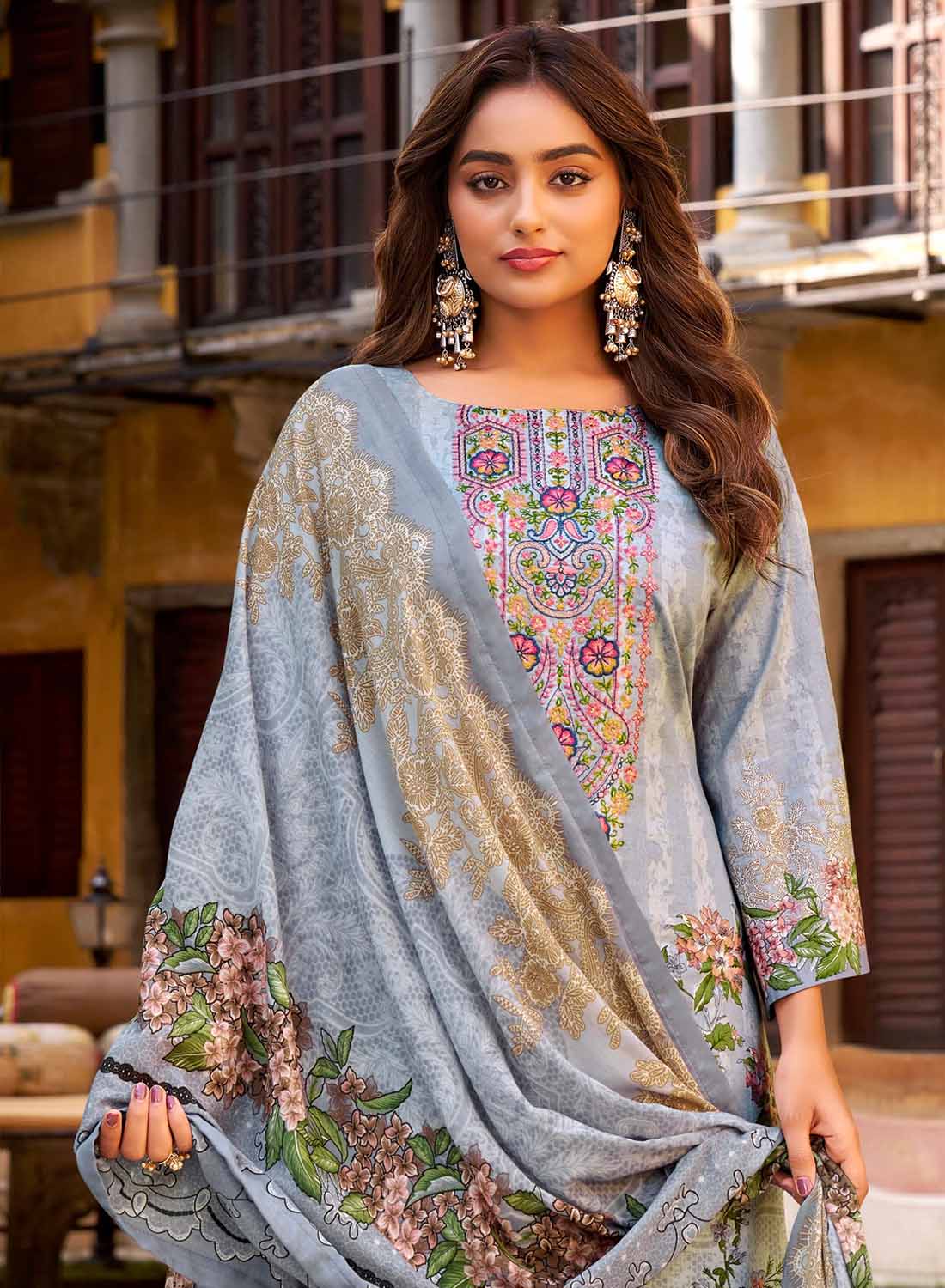 Pure Cotton Pakistani Print Unstitched Suit Set Material with Embroidery