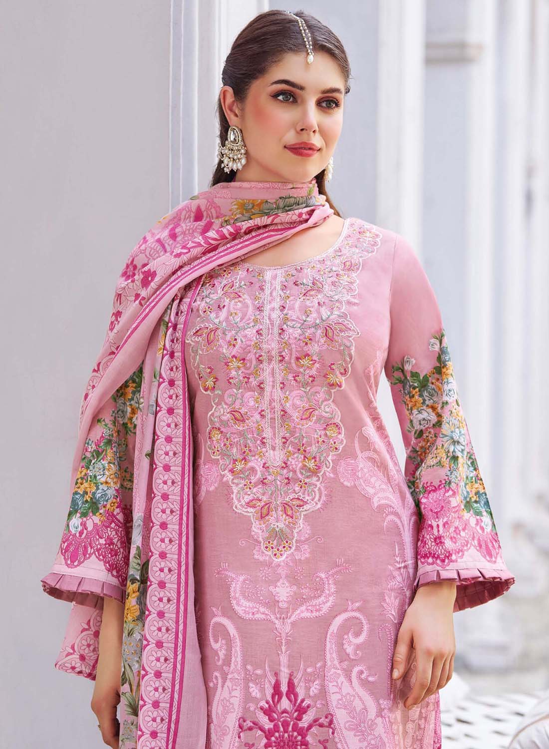 Pakistani Print Unstitched Pure Cotton Suit Dress Material with Embroidery