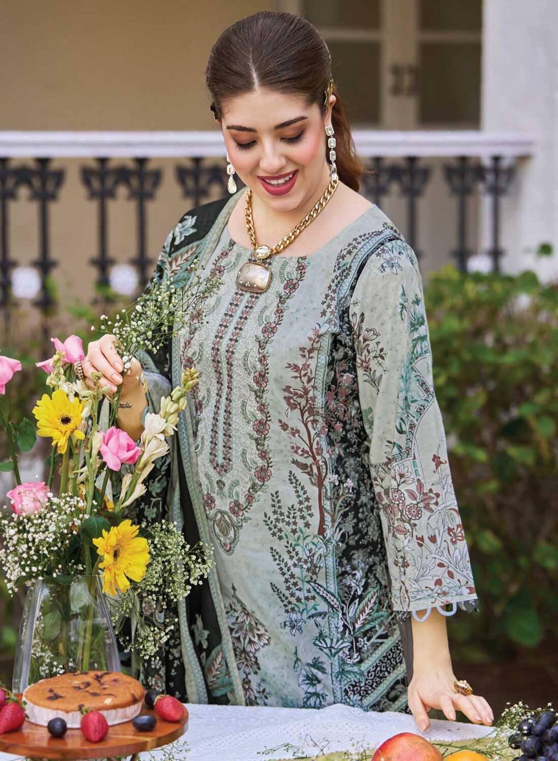 Pakistani Print Unstitched Pure Cotton Suit Dress Material with Embroidery