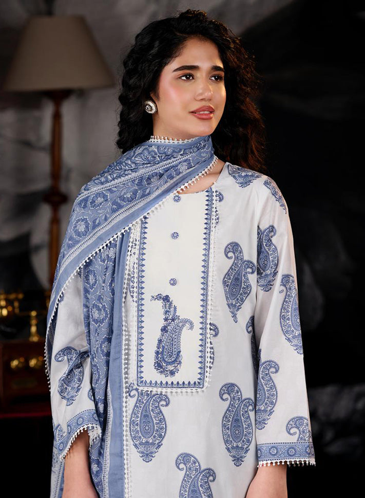 White Mul Chanderi Unstitched Suit Dress Material with Embroidery for Women