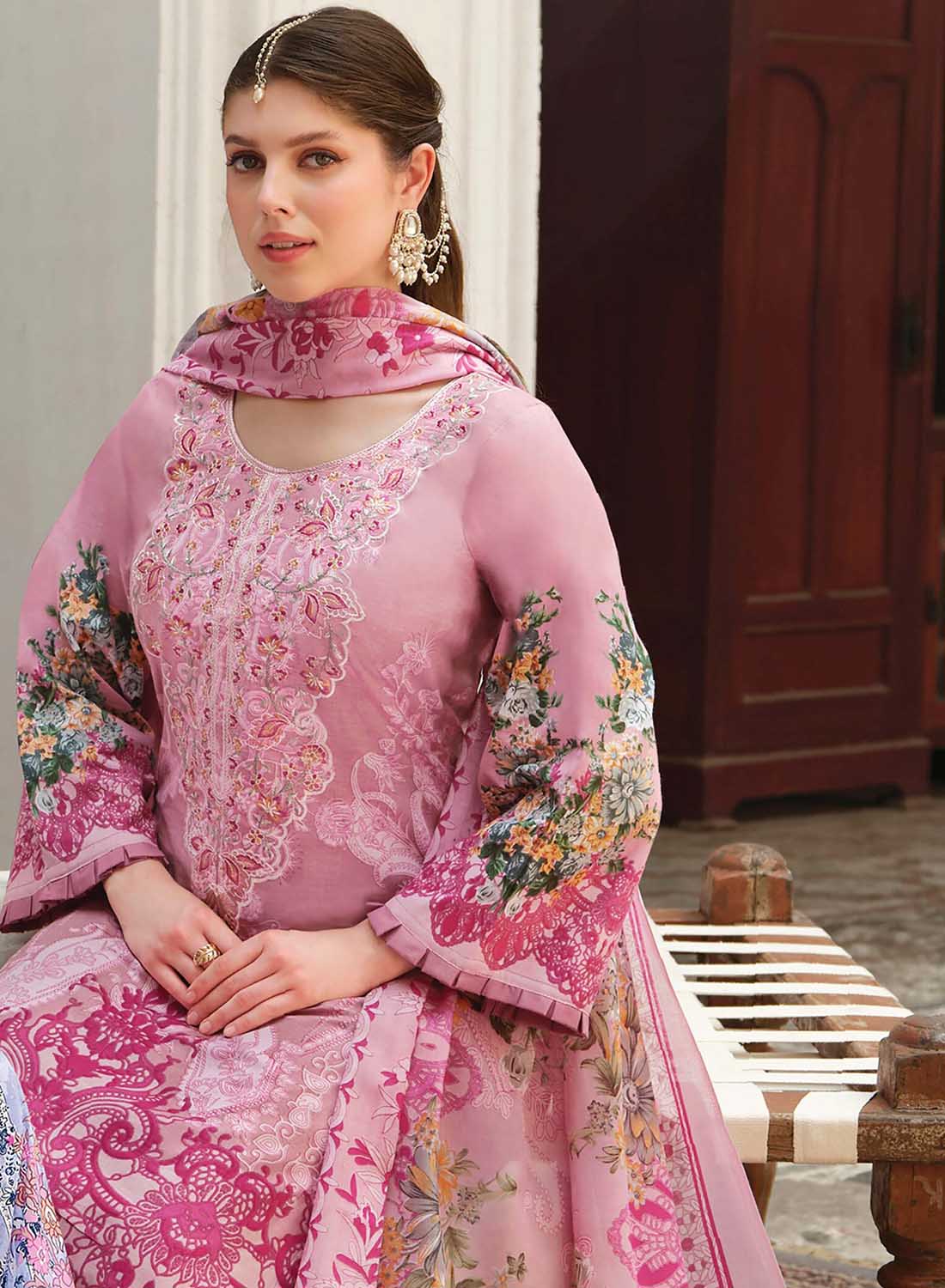 Pakistani Print Unstitched Pure Cotton Suit Dress Material with Embroidery