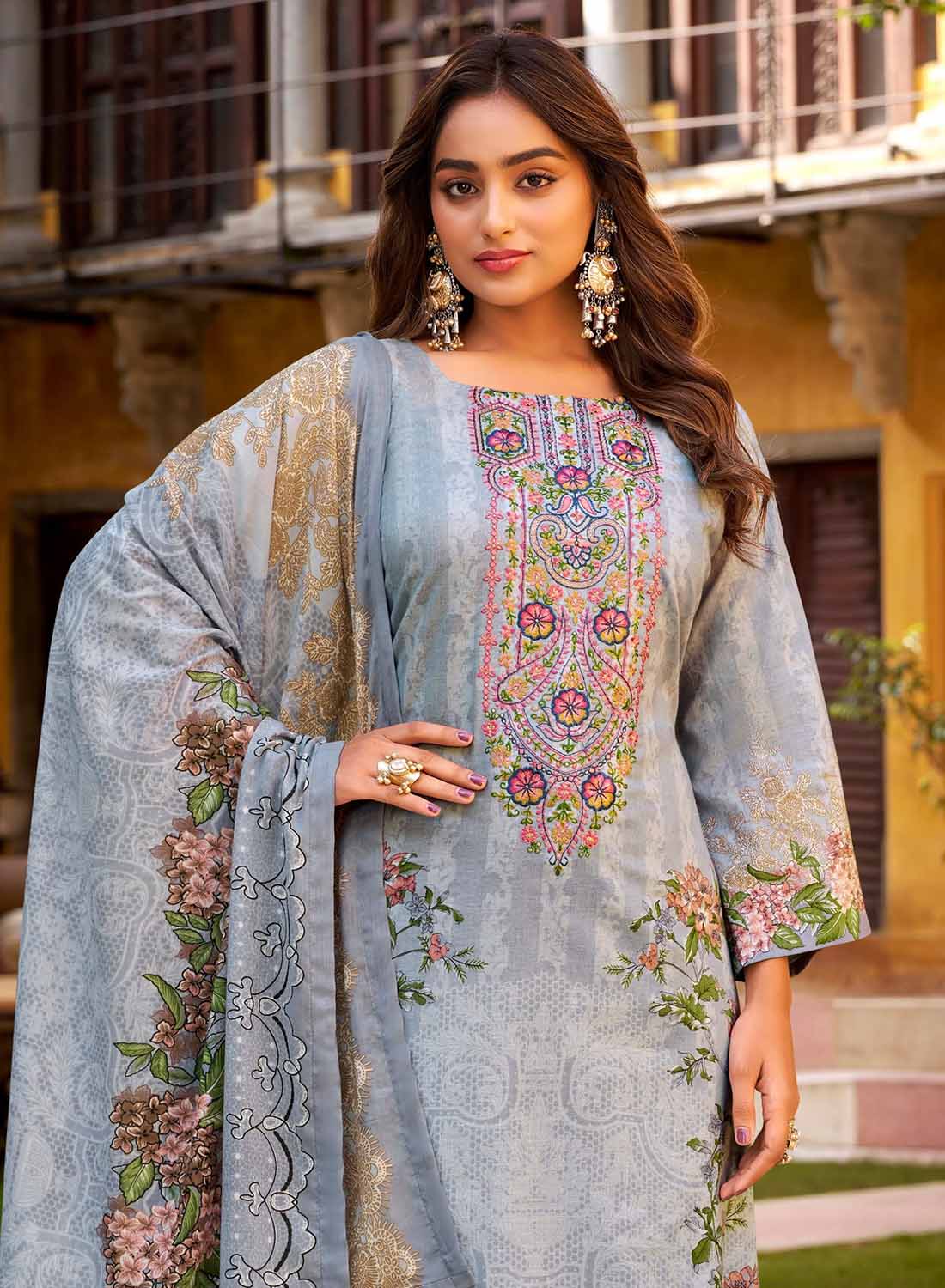 Pure Cotton Pakistani Print Unstitched Suit Set Material with Embroidery