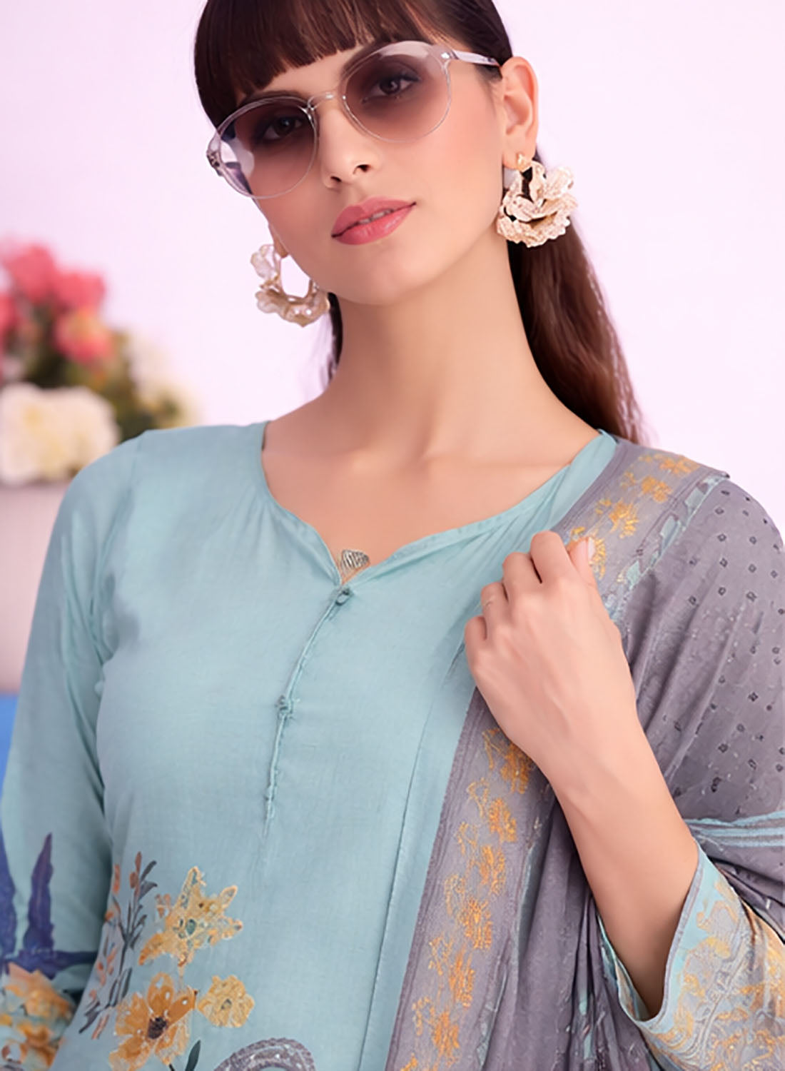 Pure Chanderi Cotton Unstitched Suit for Women with Dupatta