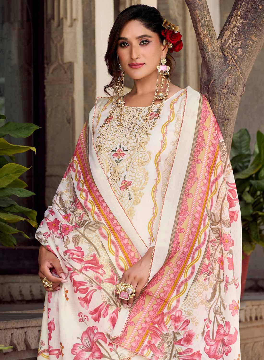 Women's Pakistani Print Unstitched Pure Cotton Suit with Embroidery