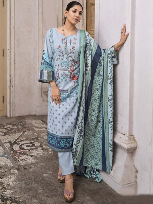 Belliza Pakistani Print Unstitched Women Cotton Suit Material Blue Belliza