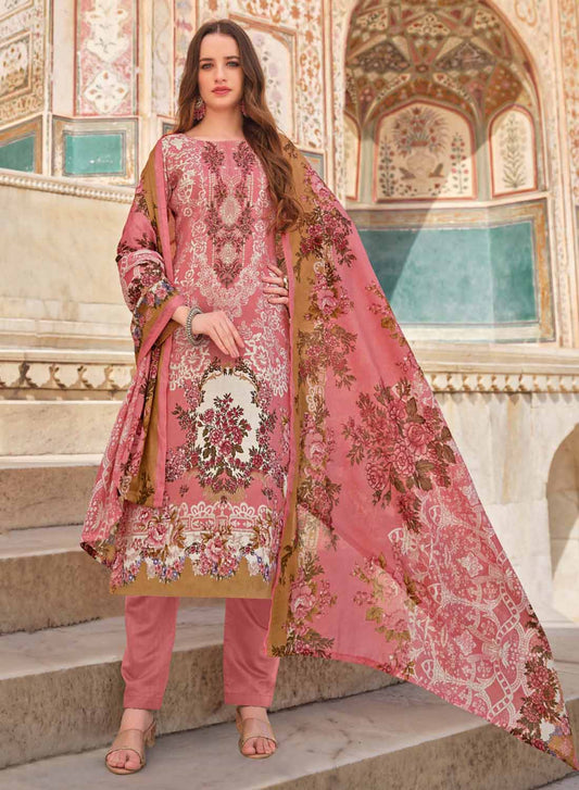 Women's Pakistani Print Unstitched Cotton Salwar Suit with Embroidery