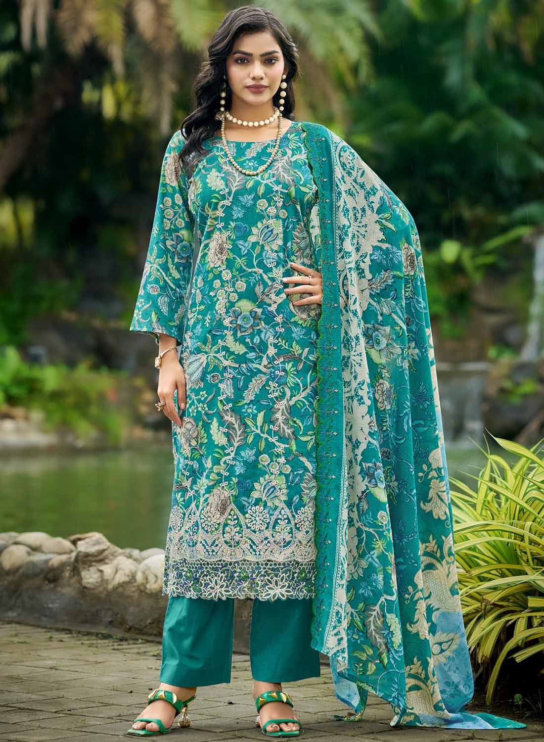 Pakistani Cotton Suit Dress Material for Women Unstitched with Embroidery