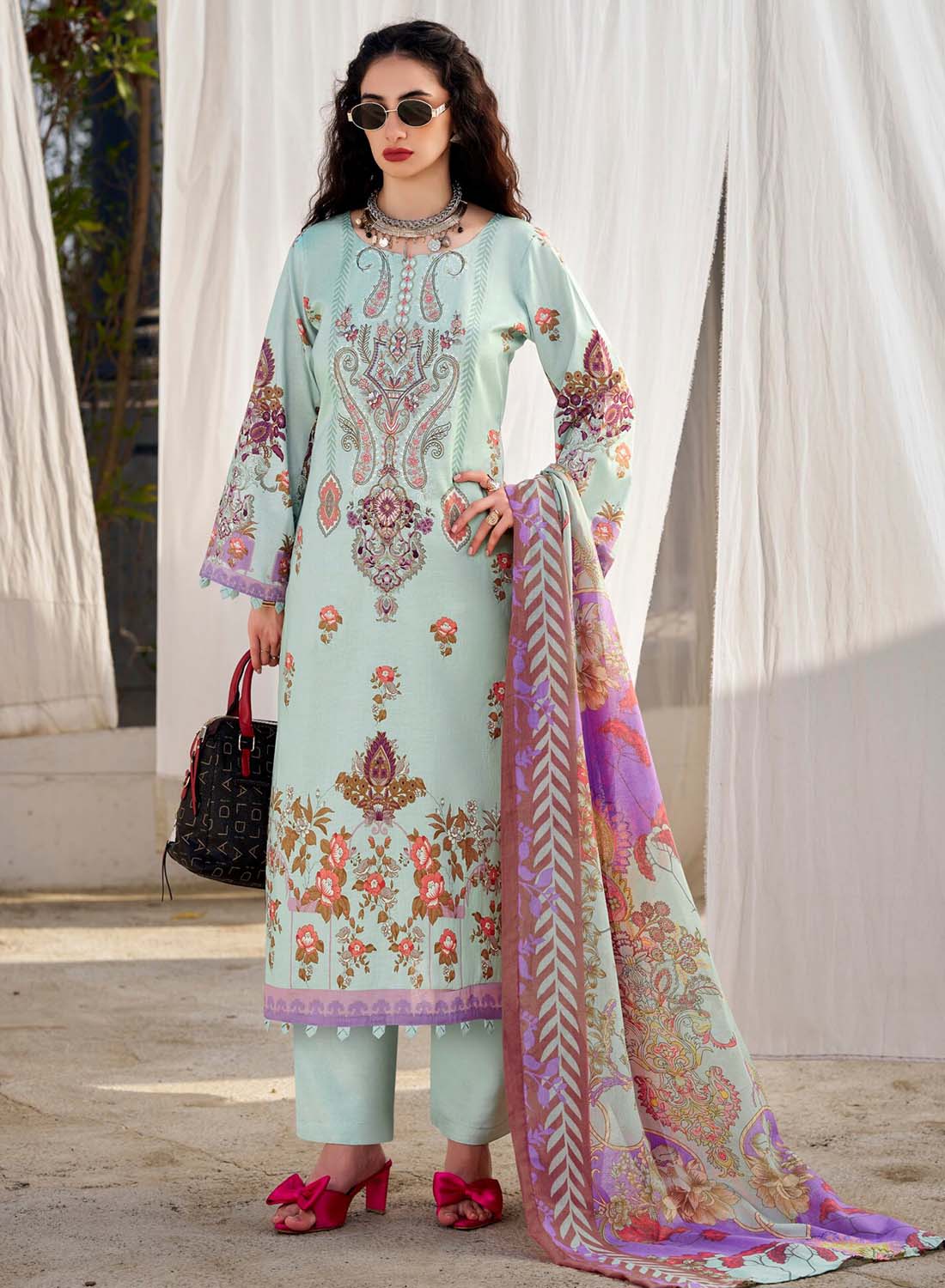 Pakistani Print Pure Cotton Unstitched Suit Dress Material with Embroidery