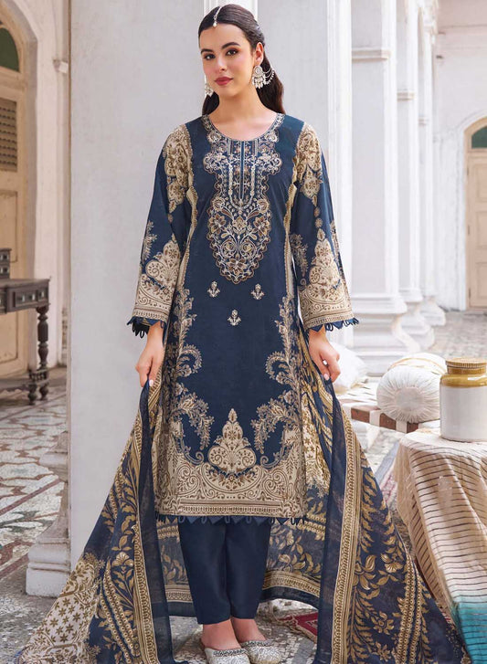 Pakistani Print Unstitched Pure Cotton Suit Material with Embroidery