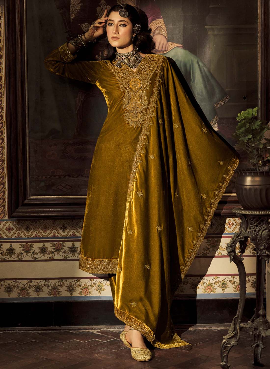 Party Wear Unstitched Winter Velvet Salwar Suit Set Material for Women