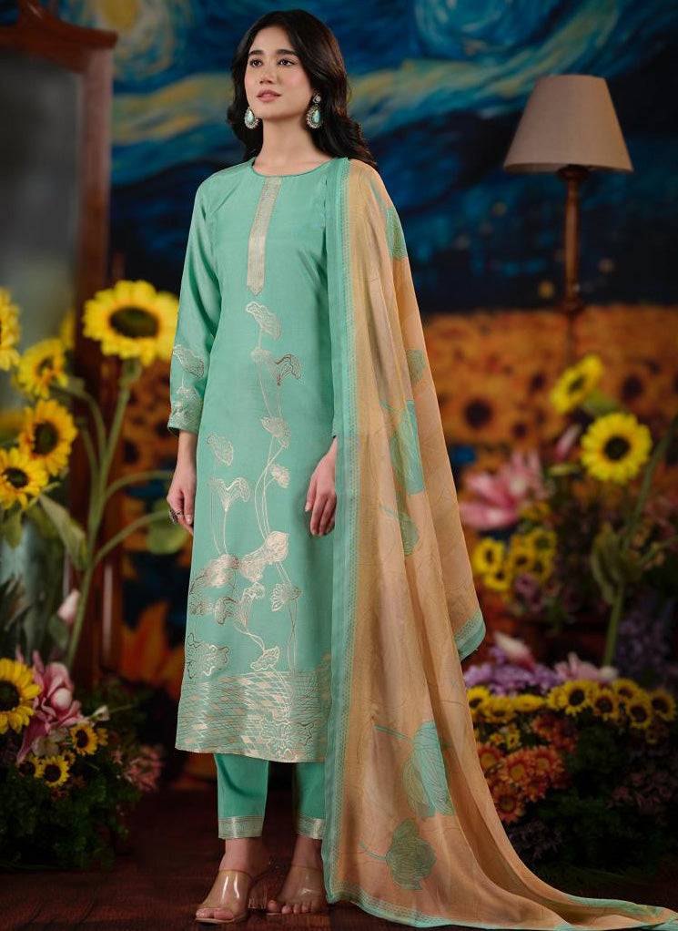 Party Wear Muslin Jacquard Unstitched Suit Fabric for Women