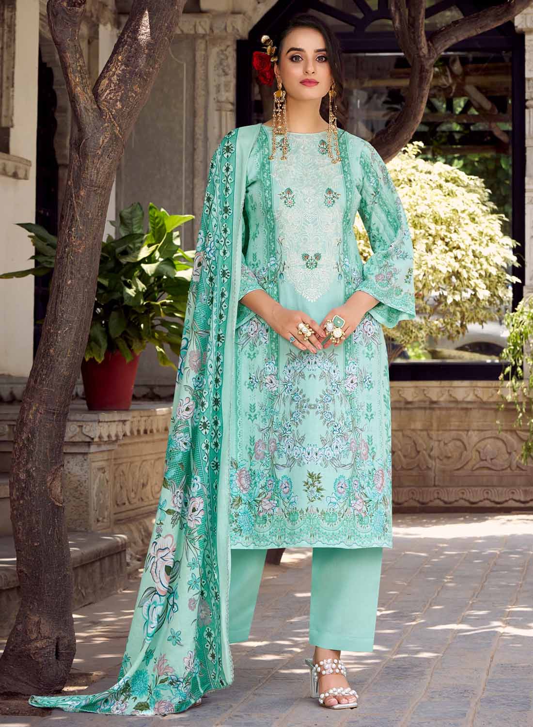 Pure Cotton Pakistani Print Unstitched Suit Material with Embroidery
