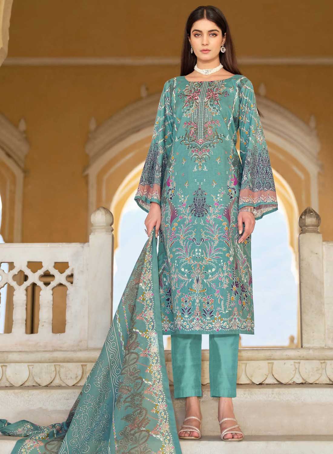 Women's Pakistani Print Unstitched Cotton Suit with Embroidery