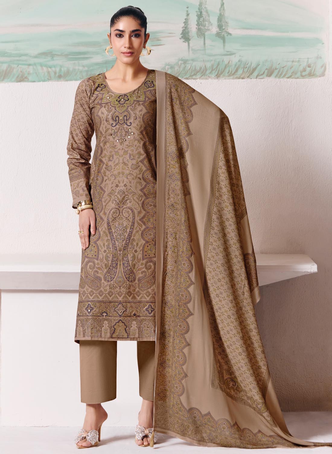 Pure Cotton Unstitched Salwar Suit Set Material with Muslin Dupatta