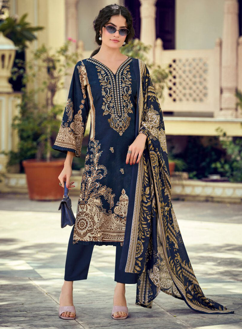 Pure Cotton Pakistani Print Unstitched Suit Material with Embroidery