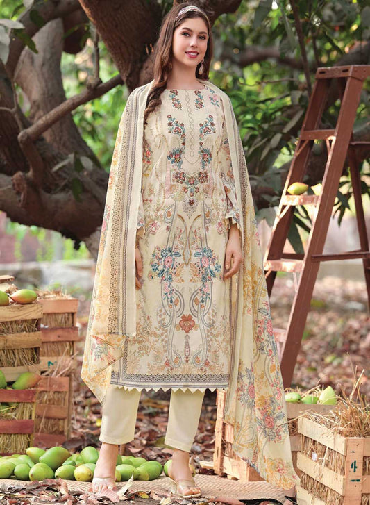 Pakistani Print Unstitched Pure Cotton Suit Dress Material with Embroidery