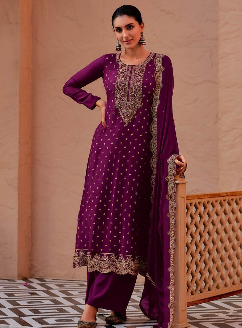 Party Wear Silk Woven Unstitched Suit Material with Embroidery for Women