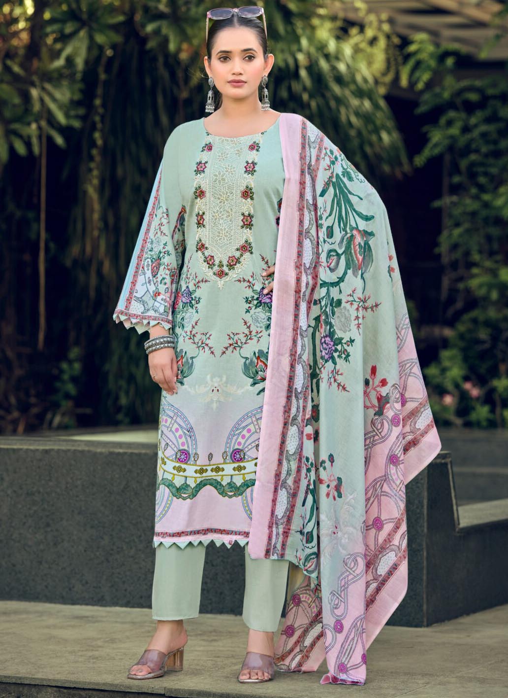 Pure Cotton Pakistani Print Unstitched Suit Dress Material with Embroidery
