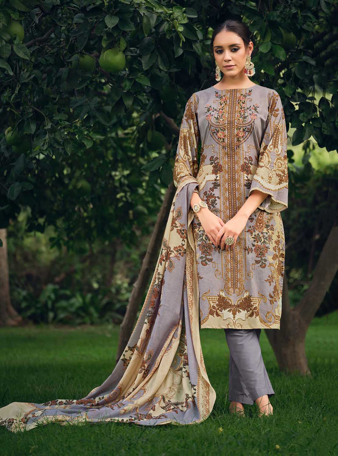 Belliza Pakistani Print Unstitched Women Cotton Salwar Suits Set Belliza