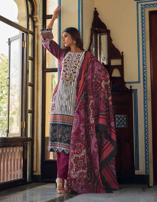 Belliza Pakistani Print Unstitched Cotton Suits Set with Dupatta Belliza