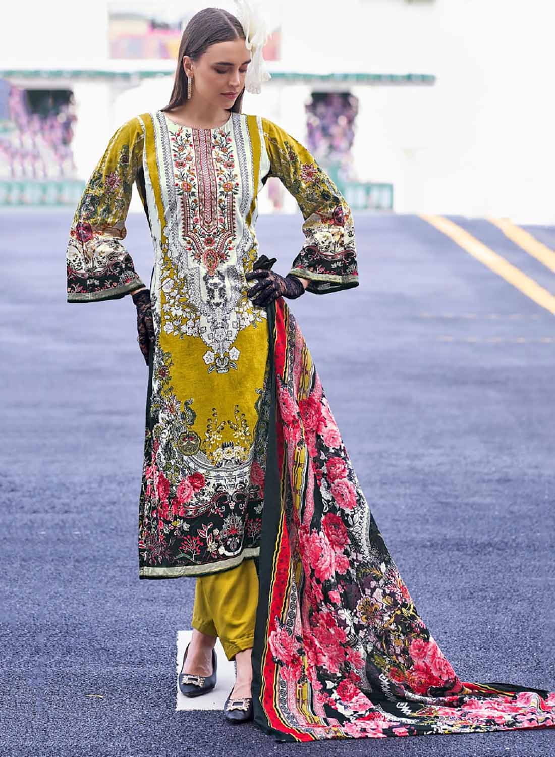 Pakistani Print Unstitched Cotton Suit Material with Embroidery