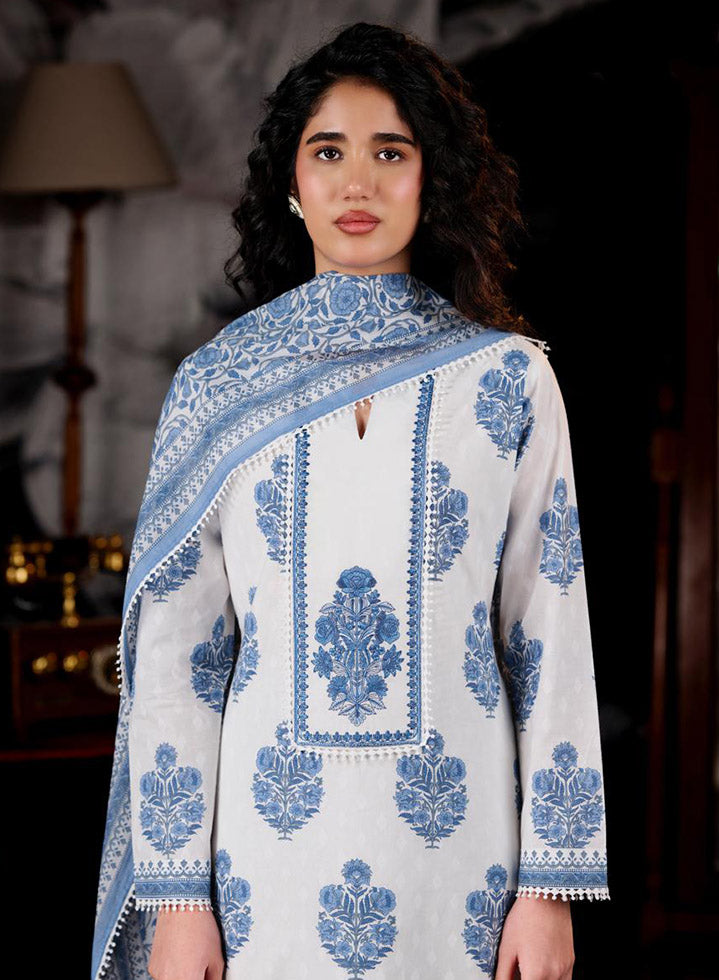 White Mul Chanderi Unstitched Salwar Suit Material with Embroidery for Women
